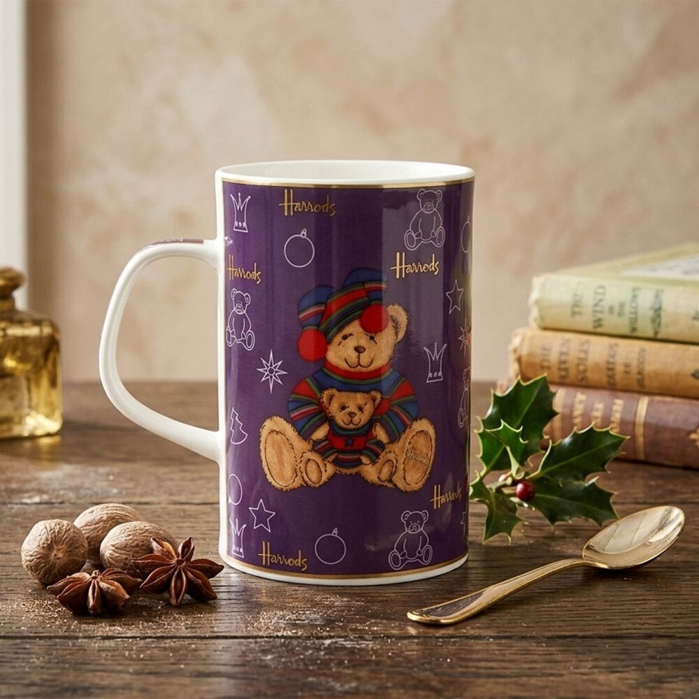 Vintage Harrods Knightsbridge Purple Teddy Bear Bone China Mug Christmas Cup